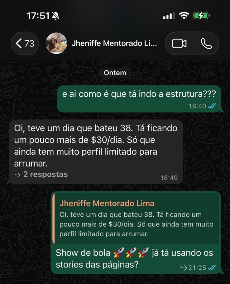 Depoimento WhatsApp - Aluna faturando 30 dolares por dia